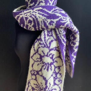 Hand knitted scarf.Double Knitted scarf.Knitted reversible scarf, two-side scarf, long purple scarf, two-color scarf