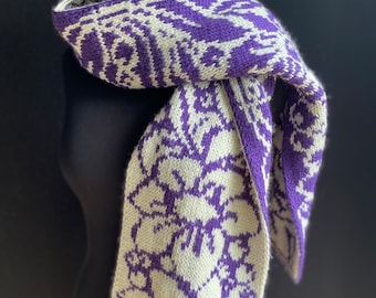 Hand knitted scarf.Double Knitted scarf.Knitted reversible scarf, two-side scarf, long purple scarf, two-color scarf