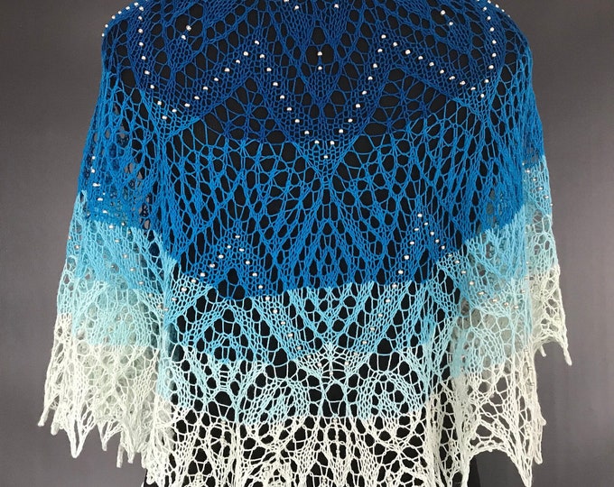 Shawlette. Lace shawl. Hand knitted lace shawl with beads, beaded shawl/Gift for Her/Mother’s Day