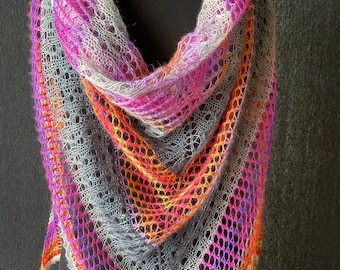 New Hand Knitted Large Triangle Lace Shawl, Multicolored Wrap, Lace Triangle Stole, Rainbow Shawl, Gift for Her/mother’s Day