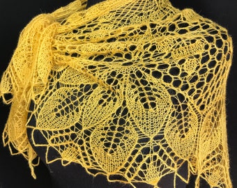 Handknit Lace Shawlette Gold Yellow Glass Beaded Shoulder Wrap Shawl Cape Stole High Quality Yarn Gift for Her Petite/Mother’s Day