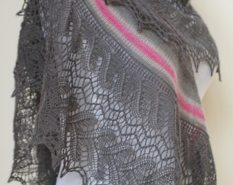 Lace Shawl. Knit shawl.Hand knitted shawl/shawlette. Gray/Pink shawl/ shawlette/Gift for her/Mother’s Day