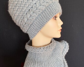 Beautiful Hand Knitted Very Elegant Set of Women’s Hat and a Cowl, Gift for Her Beautiful Hand Knitted Very Elegant Set of Women main image 3