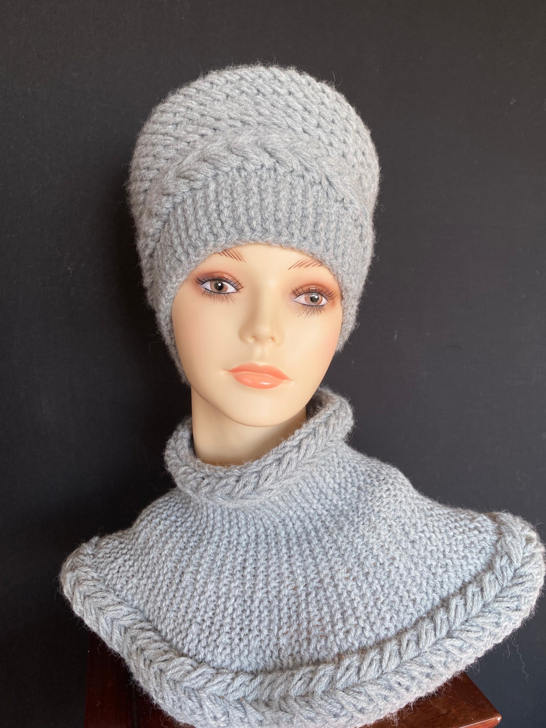 Beautiful Hand Knitted Very Elegant Set of Women’s Hat and a Cowl, Gift for Her Beautiful Hand Knitted Very Elegant Set of Women main image 2