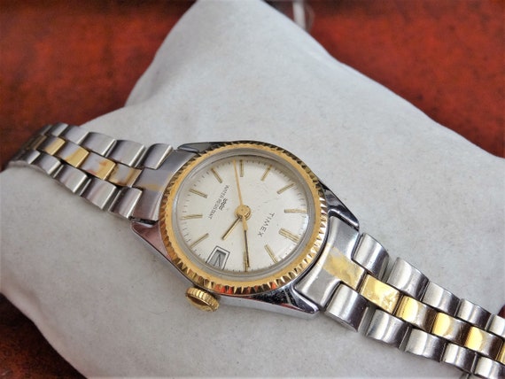 Vtg 1970's Timex President Date Two Tone W.R. Lad… - image 6