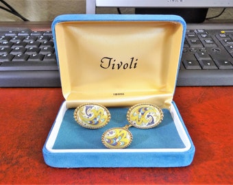 Vintage Swank Tivoli Gold Tone Mens Cufflinks & Tie Tack with Blue Case!