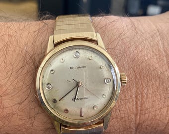 Reloj automático vintage Wittnauer de los años 60 para hombre, esfera de diamantes, chapado en oro.