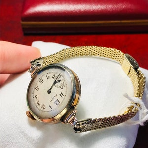 Antique 1920s Rare Elgin 7-Jewels Size-6 Round Sub-Dial 10K Gold Filled Winding Ladies Watch w/ a Champion 10K GF USA Bracelet image 2