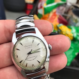 Vtg 1960s Vantage by Hamilton 17-J Roman Dial Men&#39;s Watch w/ Stainless Steel Stretch Band!