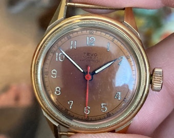 Tevo Swiss Military Watch, WWII Era 1940s, Vintage Canvas Band
