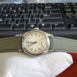 Vintage 1940s Rare Invicta Military 15-Jewels Swiss Mens Watch w/ 17mm Canvas Band!