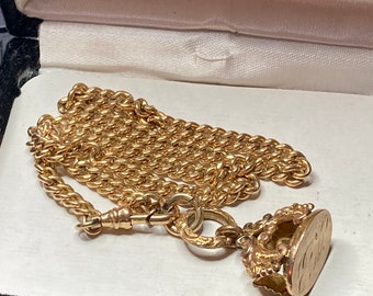 Vintage 1/20 12K Gold Filled Pocket Watch Chain and Fob (Engraved P.W.) 23.46 Grams!