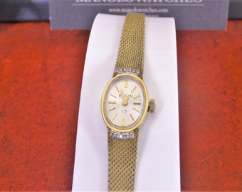Vintage Elgin Damenuhr, goldfarben, Diamantakzent, Handaufzug