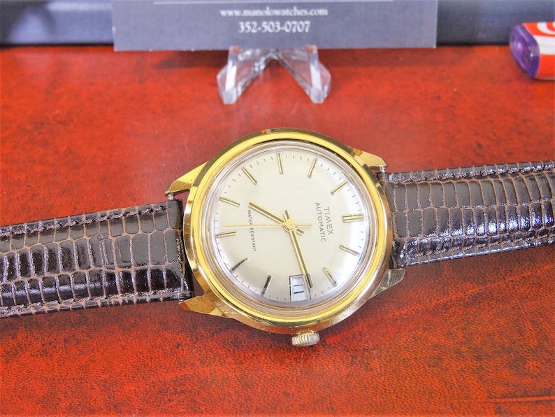 Vintage Timex Gold Tone Automatic Water Resistant Mens Watch Etsy New