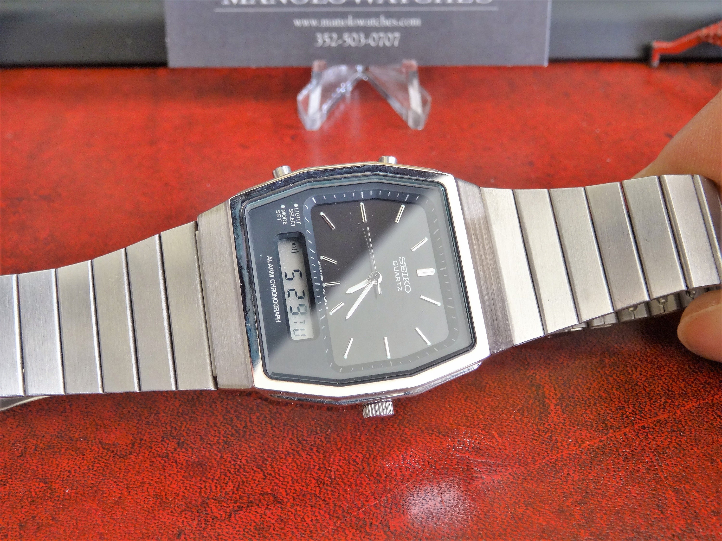 Vtg Seiko Chronograph Digital Band Steel Men\'s Quartz St. Analog 23mm W/ Etsy - & Watch