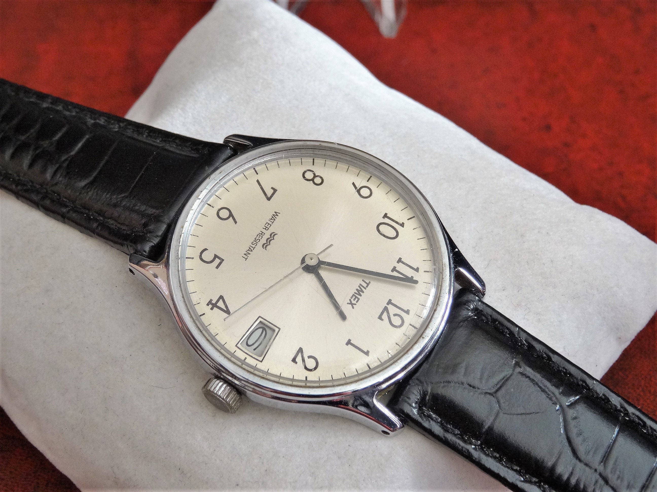 レトロ 1980 年代 タイメックス W.R. 日付巻き上げ メンズ腕時計 18 mm