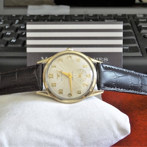 Vintage 1950&#39;s Wittnauer Longines 10K Gold Filled Bezel Men&#39;s Watch with 17mm Gen. Leather Band!