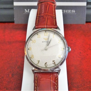 Vintage 1960&#39;s Wittnauer Longines Hand Winding Engraved Men&#39;s Watch w/ 18mm Genuine Leather Band