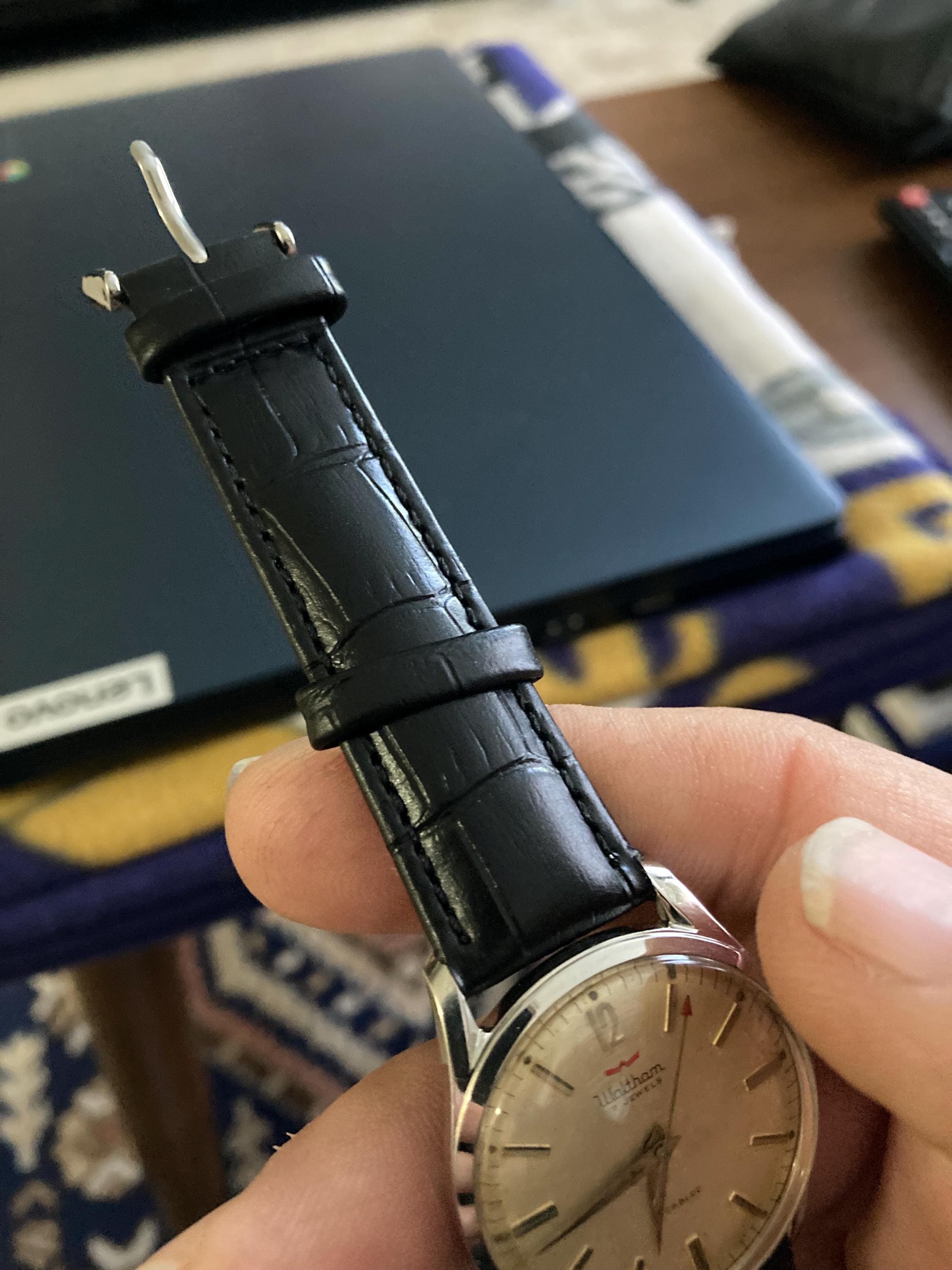 Vintage 1960s Waltham Swiss Men's Watch, 17 Jewels, Leather Band