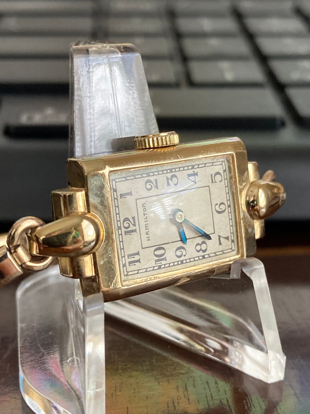 Hamilton Ladies Watch RARE 10KT Gold Plated Bezel Gold Plated Stripe Bracelet Hamilton Ladies Watch RARE 10KT Gold Plated Bezel Gold  main image 2