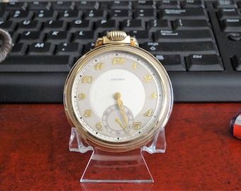 Vintage Crosby 10K Rolled Gold Plate 17-Jewels Swiss Size 16s Pocket Watch!