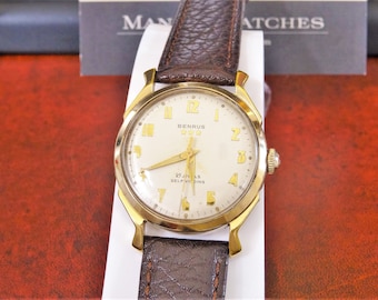Vtg Benrus G.F. 3 Star Automatic Swiss 25-J Men's Watch w/ 18mm Leather Band!
