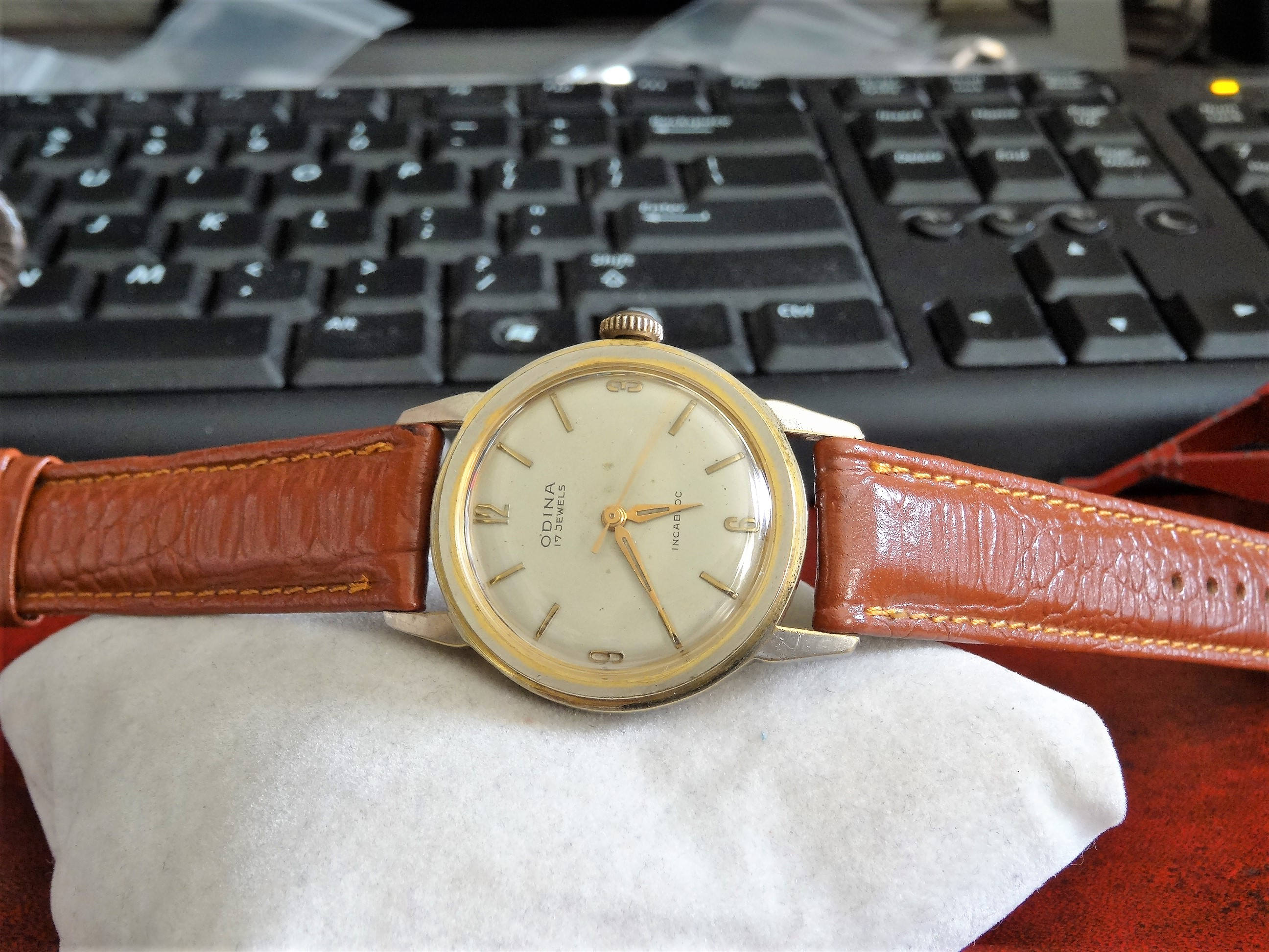 Vtg Rare Odina Gold Tone Winding 17-jewels Mens Watch W/ 17mm Gen