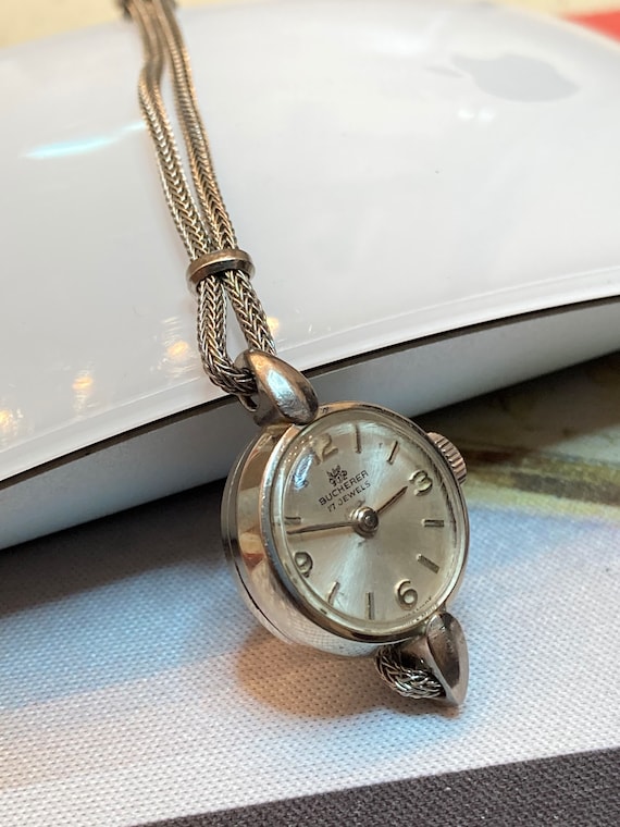 Bucherer 1950s Vintage 18K Solid White Gold Wind Ladies Watch With