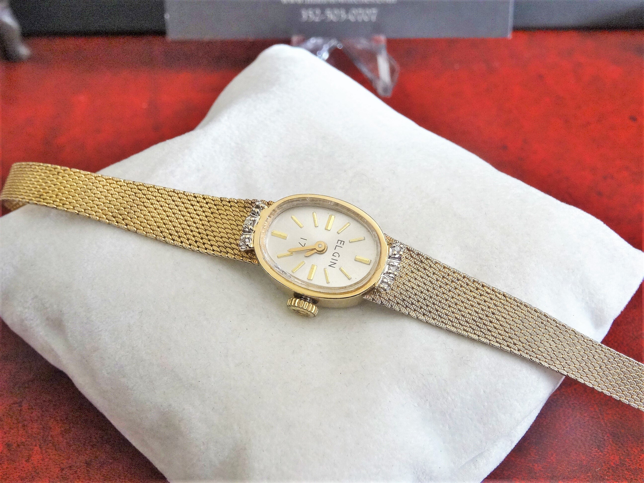 LADY ELGIN アンティーク手巻き時計 ゴールド ヴィンテージ エルジン ゴールドトーン 純正ダイヤモンド 手巻き