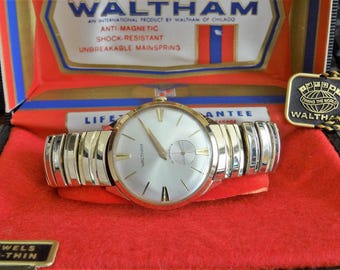 Vintage Waltham Swiss Mens Watch, Gold Tone Band, 17J