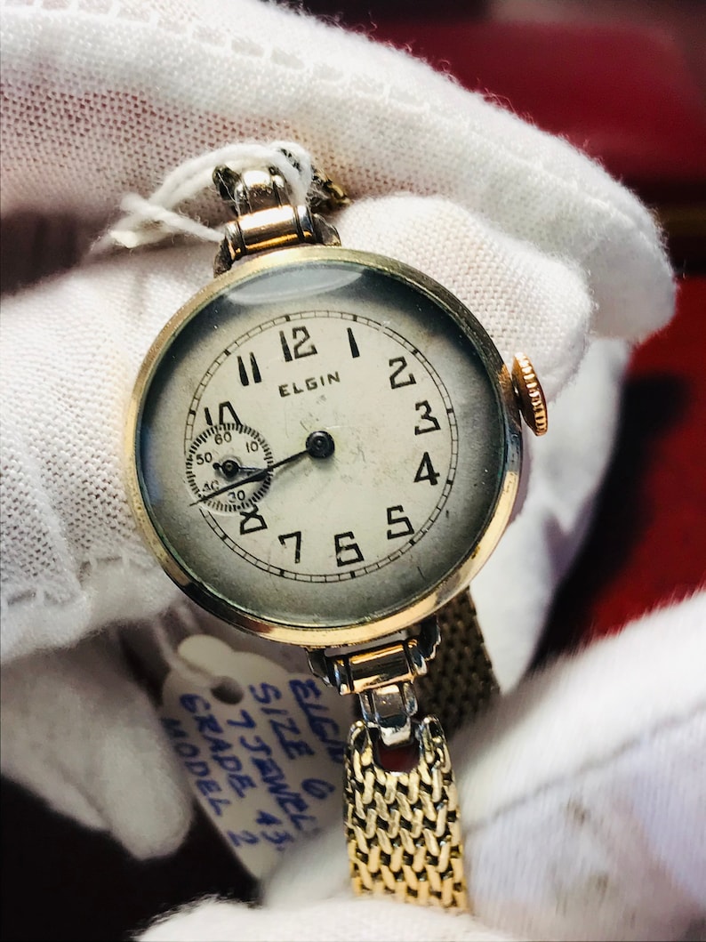 Antique 1920s Rare Elgin 7-Jewels Size-6 Round Sub-Dial 10K Gold Filled Winding Ladies Watch w/ a Champion 10K GF USA Bracelet image 1