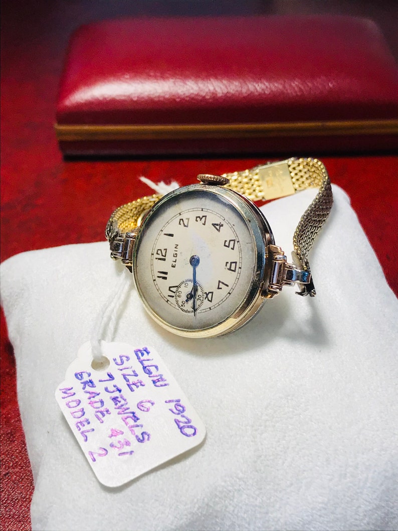 Antique 1920s Rare Elgin 7-Jewels Size-6 Round Sub-Dial 10K Gold Filled Winding Ladies Watch w/ a Champion 10K GF USA Bracelet image 6