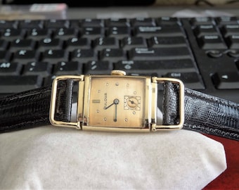 Vintage 1940s Bulova 14K Gold Filled Watch with Lizard Band