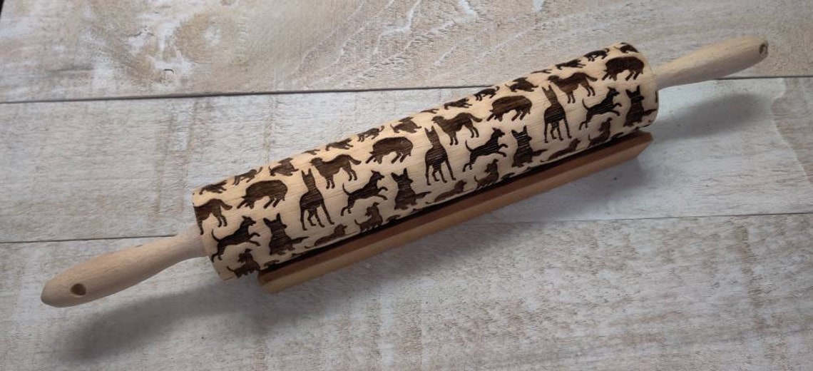 Embossed Dogs Rolling Pin For Baking Pottery Use on Pie Crust Sugar