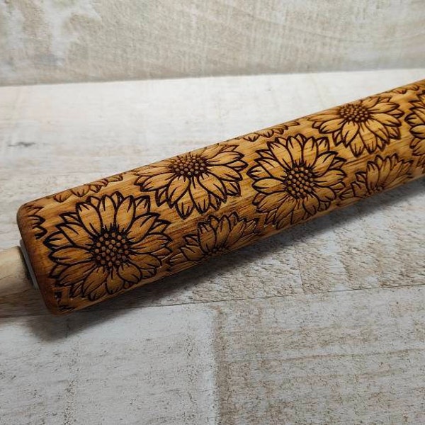 Embossed Small Sunflowers Rolling Pin for| baking | pottery | use on pie crust | sugar cookies | kitchen decoration | great gift! |RP176