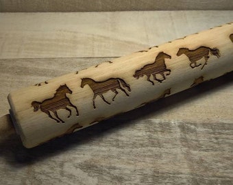 Embossed Horses Rolling Pin great for| baking | pottery | use on pie crust | sugar cookies | a kitchen decoration | great gift! | RP139