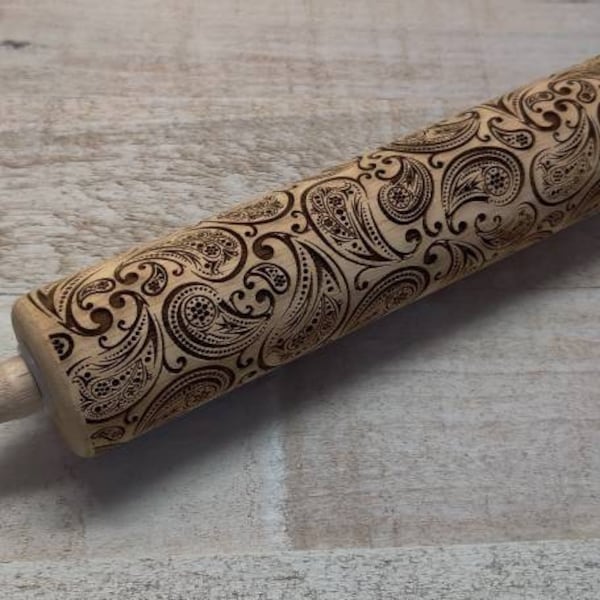 Embossed Paisley Rolling Pin great for| baking | pottery | use on pie crust | sugar cookies | clay | kitchen decoration | great gift!|RP150