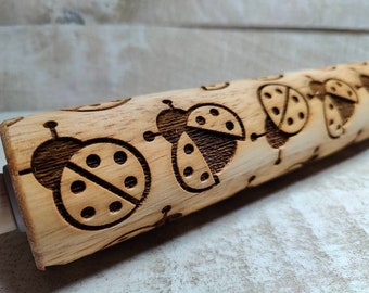 Embossed Ladybug Rolling Pin for| baking | pie crusts | pottery | sugar cookies | clay | kitchen decoration | great gift! | RP170