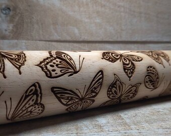 Embossed Butterflies Rolling Pin for| baking | pottery | use on pie crust | sugar cookies | clay | kitchen decoration | great gift! | RP163