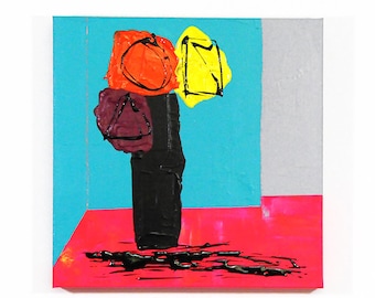 Arte floral abstracto, arte original, acrílico, arte pequeño, abstracto colorido, arte para coleccionistas, pintura moderna, pintura floral, arte floral