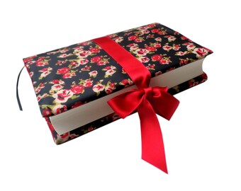 Buchhülle A5 mit roten Blumen für gebundene Bücher und Taschenbücher, Ostergeschenk Frau