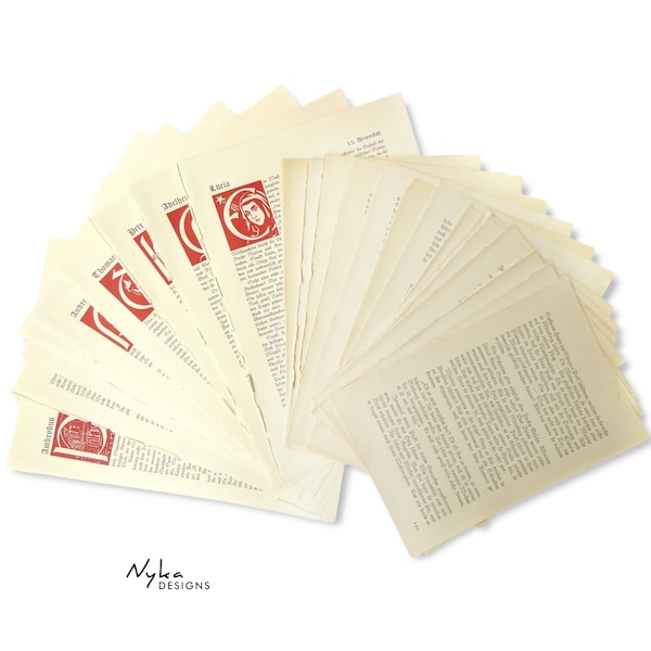 30 alte Buchseiten mit alter Frakturschrift und Bildern zum Basteln für Junk Journaling Scrapbooking und Art Journal