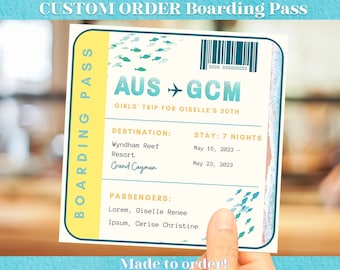 CUSTOM ORDER Boarding Pass Destination Invitation Surprise Boarding Pass Template PDF Boarding Ticket Airline Ticket Custom Ticket