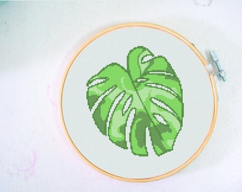 Monstera Leaf Digital Cross Stitch Pattern, PDF Download Cross Stitch Pattern, House Plant Embroidery, Plant Cross Stitch Pattern