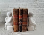 Set keramiek Boekensteunen uit de jaren '80 wit retro