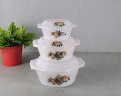 Set van 3 Arcopal Fruits de France Ovenschalen met deksel vintage