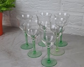 Set van 6 kristallen Wijnglazen op groene voet vintage