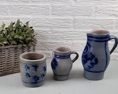 Set van 3 stuks Keuls Aardewerk, zoutvat, stroopkan, waterkan vintage