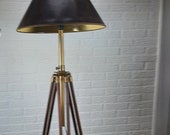 Vintage Zware Statieflamp Brons met Mahonie retro