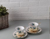 Set van 2 Royal Albert Forgot  me not kop en schotel koffie en thee dames en heren vintage bone china